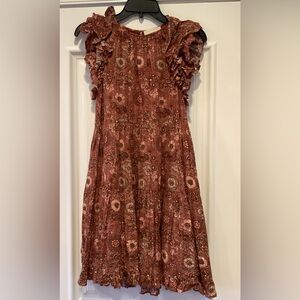 Ulla Johnson Dress Size 2 Burnt Orange Floral Print Short Flutter Sleeves